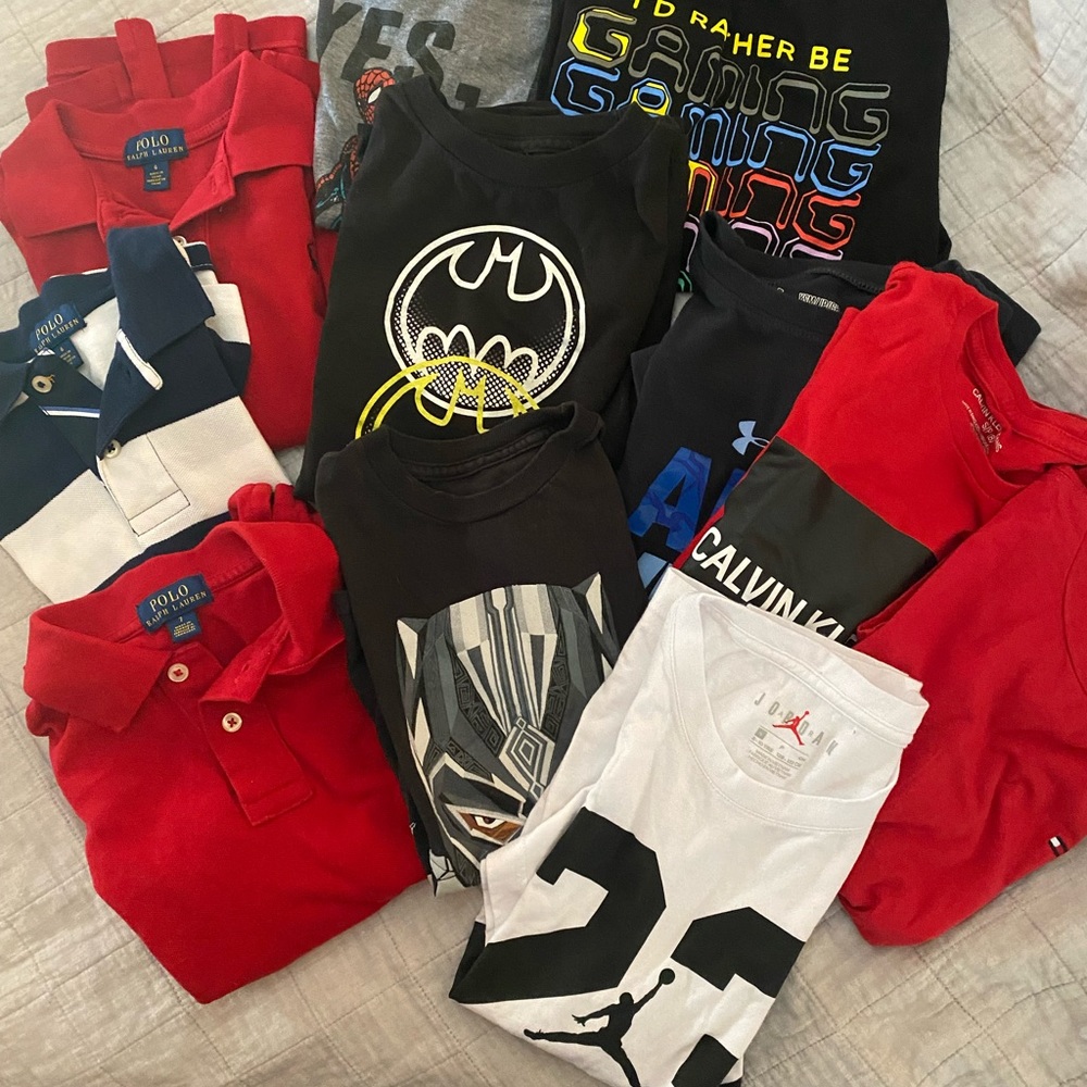 Huge lot of 11 Boys Medium Shirts, 8-10, Ralph Lauren,Under Armour, Calvin Klein